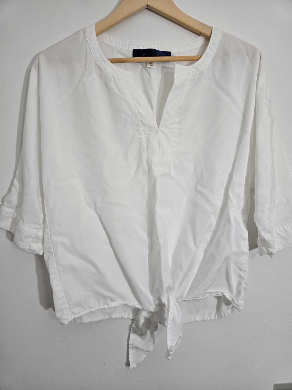 Blue Rain 100% Tencel White Tie Front Blouse Medium - Picture 2 of 7